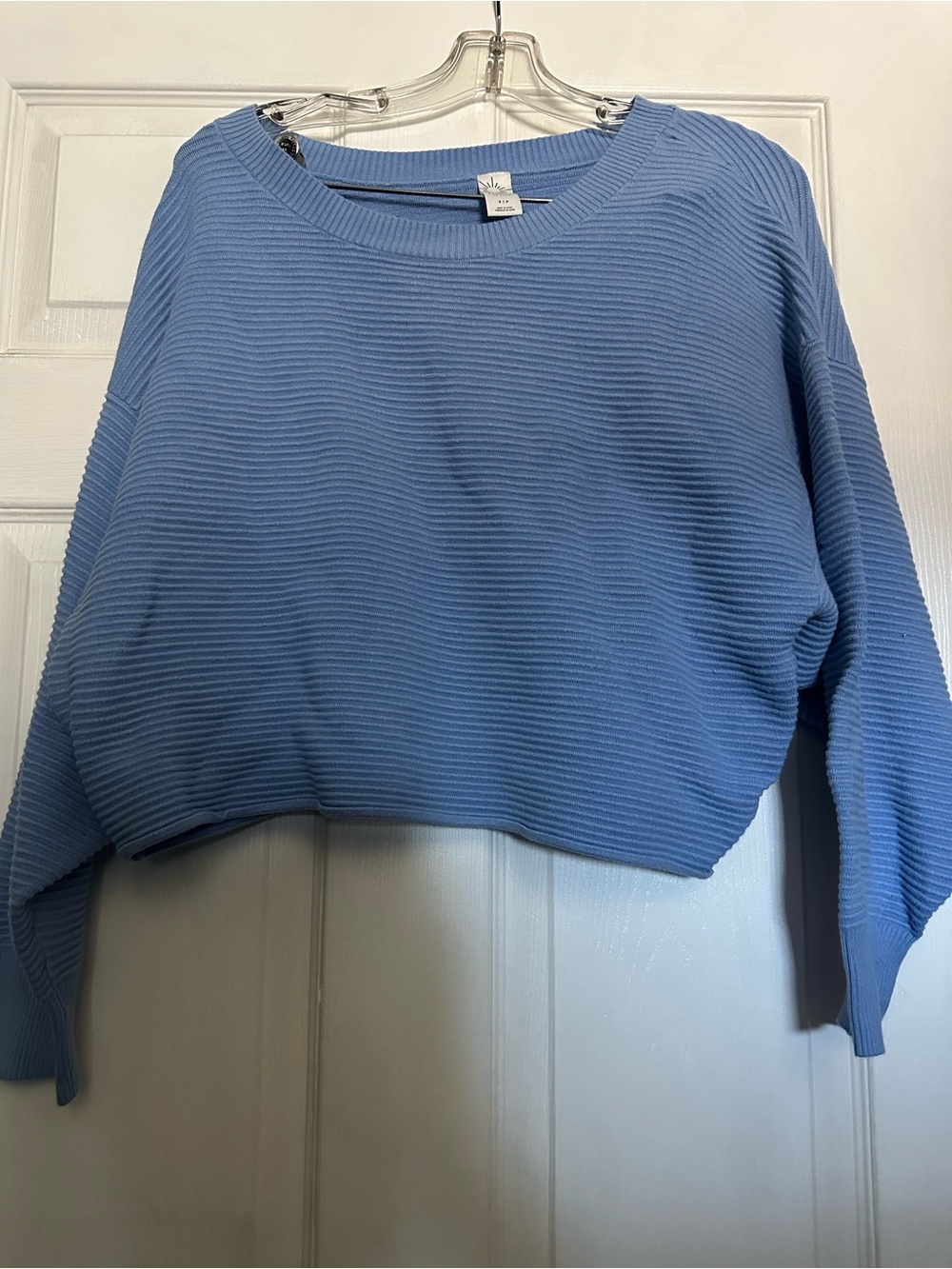 aerie Sky Blue Ribbed Crewneck Cropped Sweater